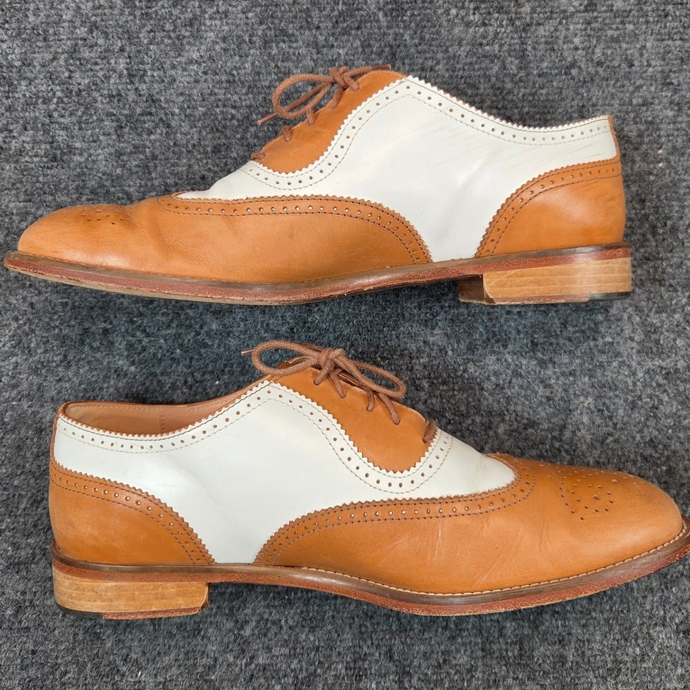 Brooks Brothers Spectator Wingtip Oxfords Mens 9.5 Brown White Leather Brogue